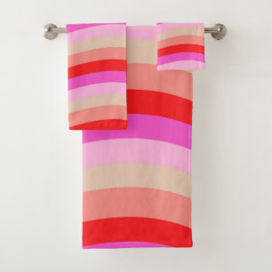 Pink and Red Wavy Stripes Bright Valentine's Day Bath Towel Set
