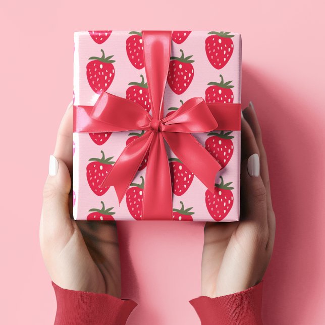 Pink and Red with Strawberry Pattern Wrapping Paper (Creator Uploaded)