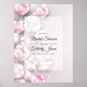 Pink and Rose Gold Balloons Bridal Shower Welcome Poster