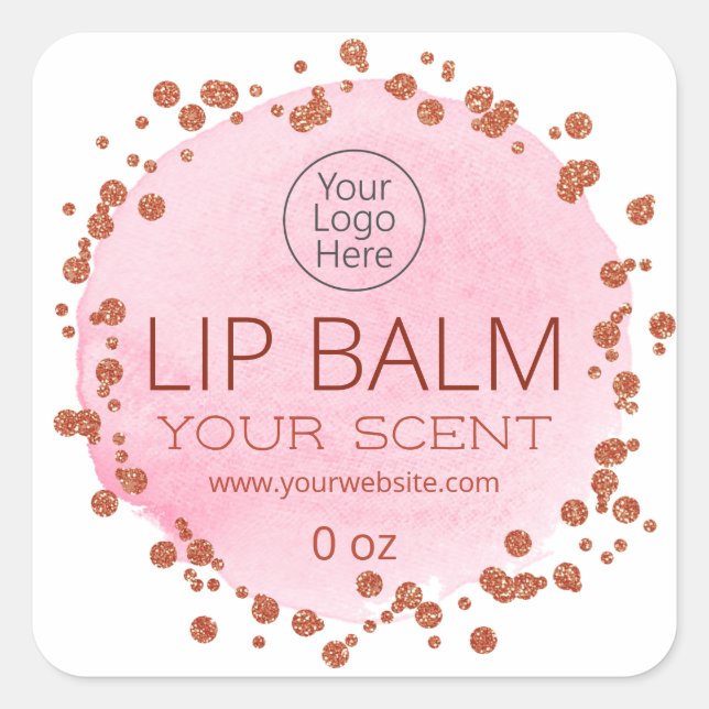 Pink And Rose Gold Dots Lip Balm Logo Labels (Front)