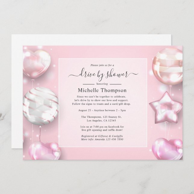 Pink and Rose Gold Drive By Shower Invitation (Front/Back)