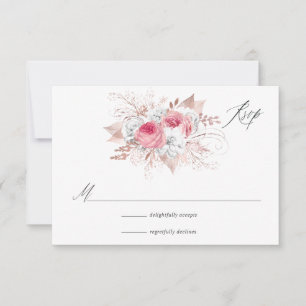 Pink and Rose Gold Floral and Lace RSVP Card