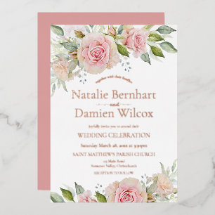 Pink and Rose Gold Floral Wedding Foil Invitation