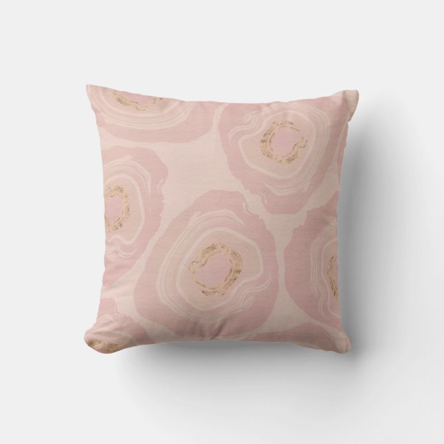 Pink and Rose Gold Geodes Throw Pillow (Front)