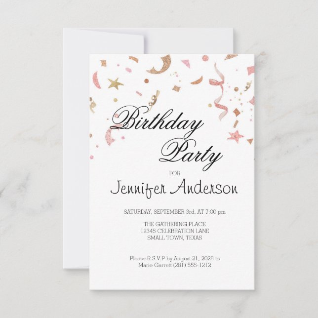 Pink and Rose Gold Glitter Confetti Invitation (Front)