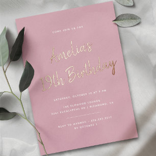 Pink and Rose Gold   Modern Any Age Birthday