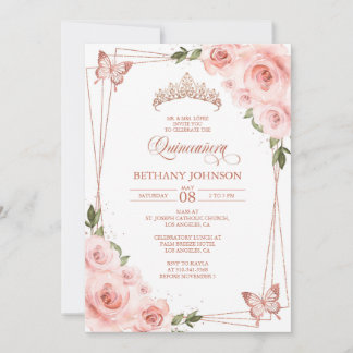 Pink and Rose Gold Quinceañera Invitation