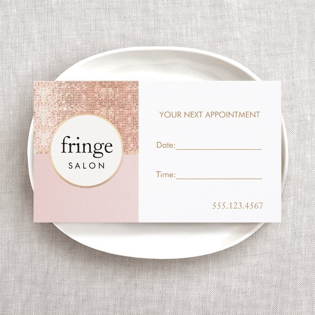 Pink and Rose Gold Sequin Beauty Salon Appointment Card (Creator Uploaded)