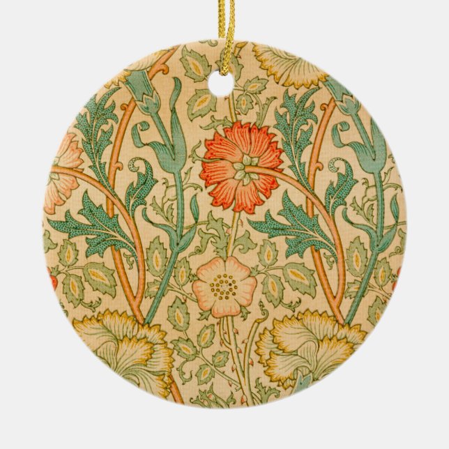 Pink and Rose Pattern (by William Morris) Ceramic Ornament (Front)