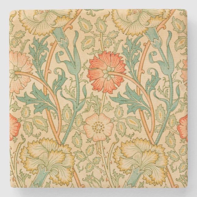 Pink and Rose Pattern (by William Morris) Stone Coaster (Front)