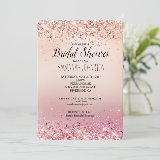 Pink and Rose Sparkle Bridal Shower Invitation (Standing Front)