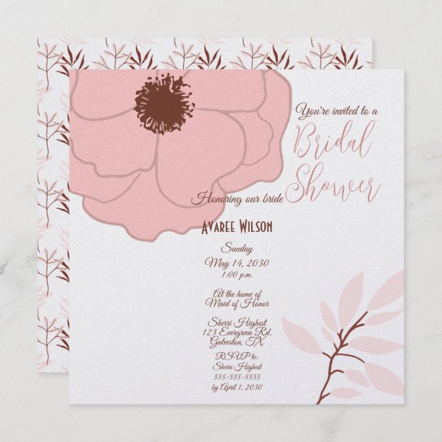 Pink and Rust Folk Art Floral Invitation (Front/Back)