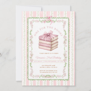 Pink and Sage Books First Birthday Invitation
