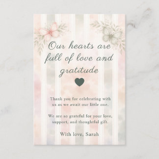 Pink and Sage Butterfly Baby Thank You Card