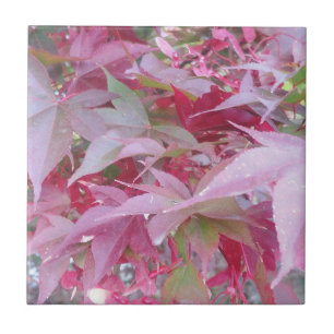Pink And Sage Fall Leaves Ceramic Tile