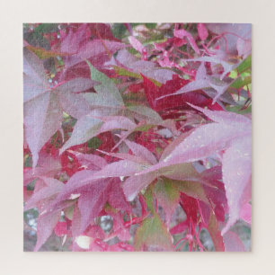 Pink And Sage Fall Leaves Jigsaw Puzzle