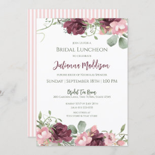 Pink and Sage Floral Bridal Luncheon Invitation