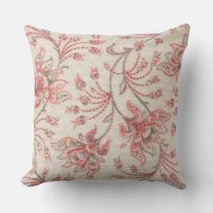 Pink and Sage Flowers on Ivory Throw Pillow