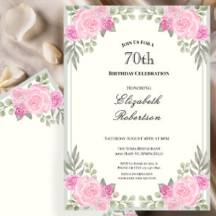 Pink and Sage Green Floral 70th Birthday Invitation