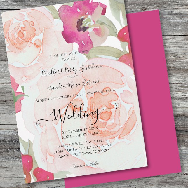 Pink and Sage Green Floral Wedding Invitation (Creator Uploaded)