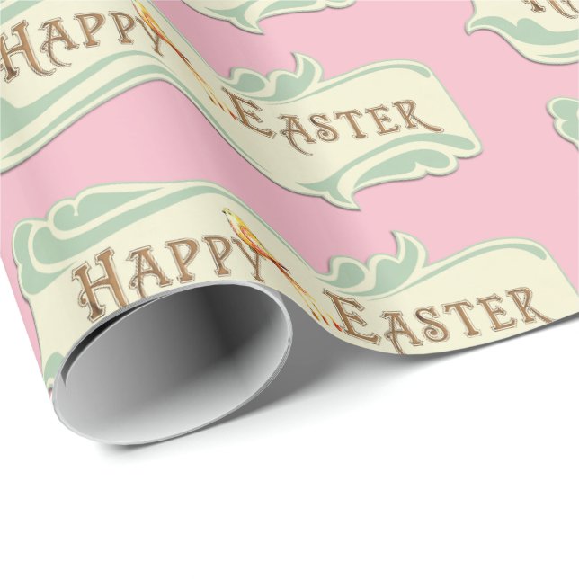 Pink and Sage Green Happy Easter Gift Wrap (Roll Corner)