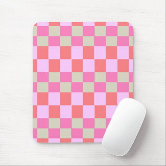 Pink and Sand Beige Retro Checkerboard Pattern Mouse Pad