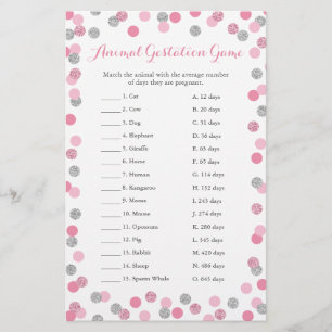 Pink and Silver Baby Shower Animal Gestation Game