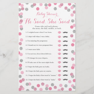 Pink and Silver Baby Shower He Said She Said Game