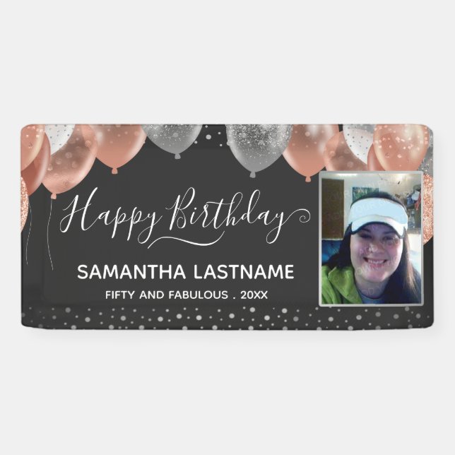 Pink and Silver Balloons Birthday Party Budget  Banner (Horizontal)