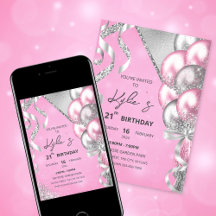 Pink and Silver Birthday Party Invitation