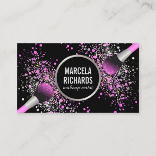 Pink and Silver Blush Confetti Makeup Artist Business Card