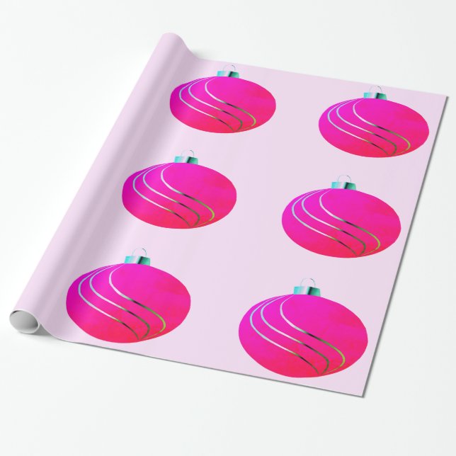 Pink and Silver Bulb Wrapping Paper (Unrolled)