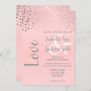 Pink and Silver Confetti Dots Invitation