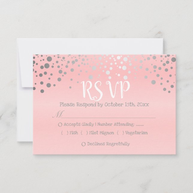 Pink and Silver Confetti Dots - RSVP Card (Front)