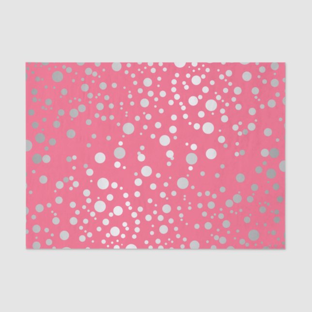 Pink and Silver Confetti Dots Tissue Paper (Front)