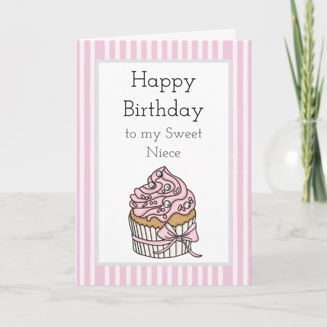 Pink and Silver Cupcake | Happy Birthday Niece Card (Front)