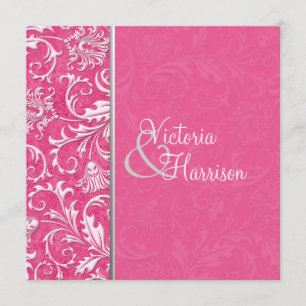 Pink and Silver Damask Wedding Invitation