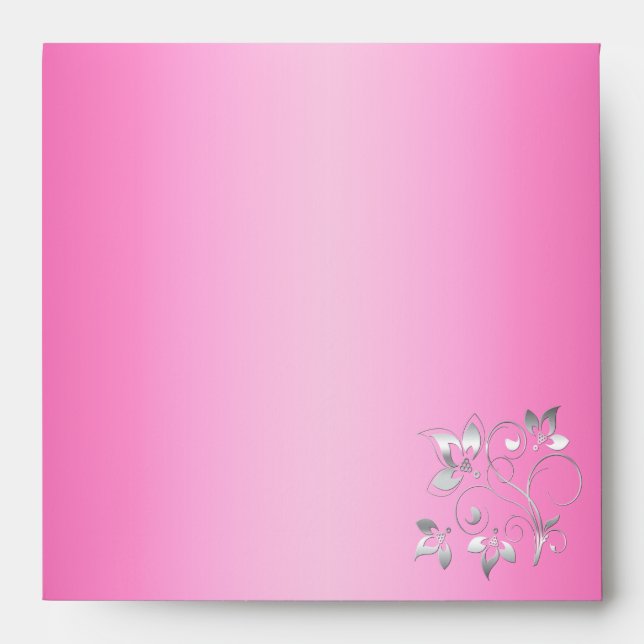 Pink and Silver Floral Envelope for Square Invite (Front)