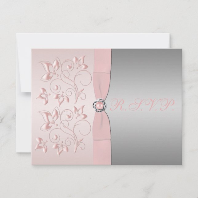 Pink and Silver Floral Reply Card (Front)
