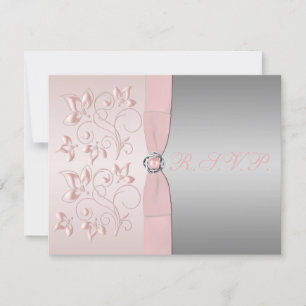 Pink and Silver Floral Reply Card