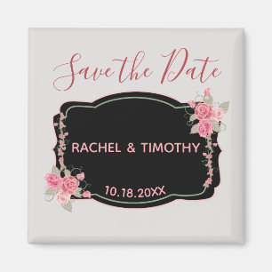 Pink and Silver Floral Wedding Save the Date Magnet