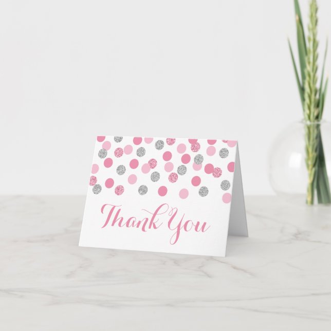 Pink and Silver Folded Thank You Cards Baby Shower (Front)