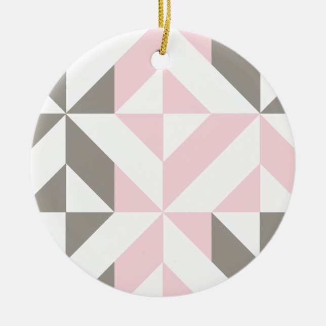 Pink and Silver Geometric ZigZag Ceramic Ornament (Front)