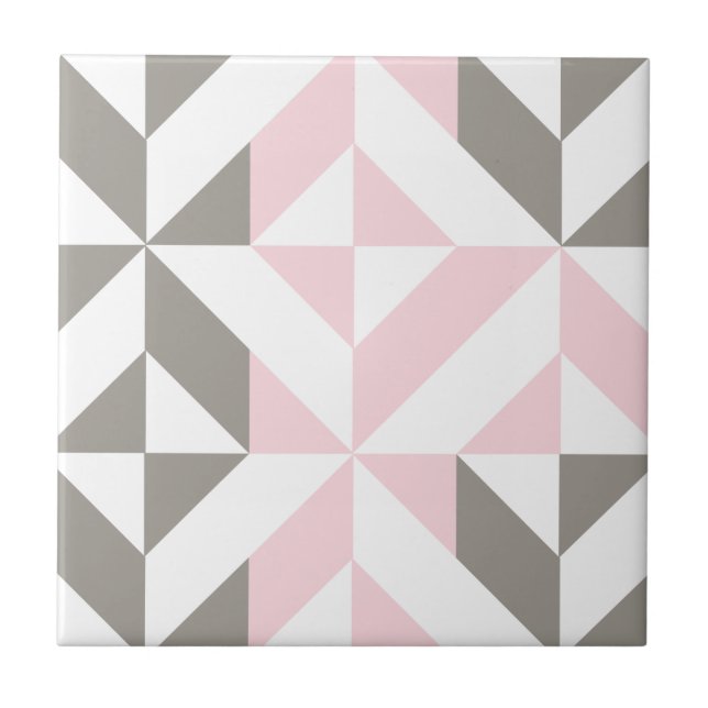 Pink and Silver Geometric ZigZag Ceramic Tile (Front)