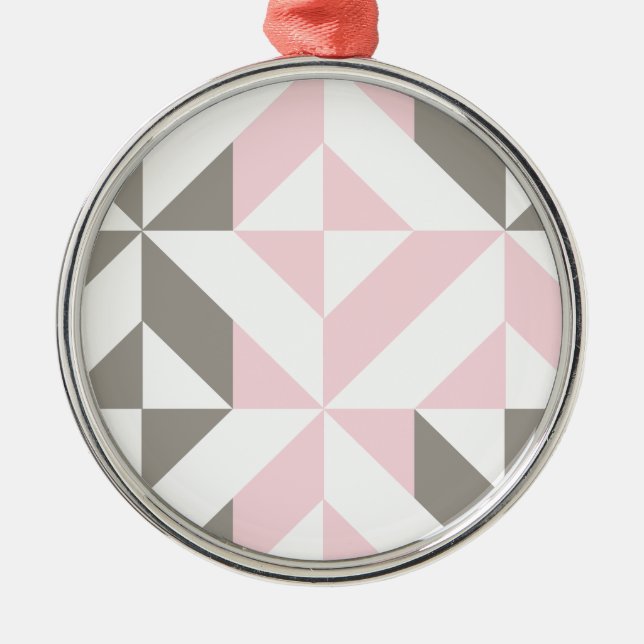 Pink and Silver Geometric ZigZag Metal Ornament (Front)