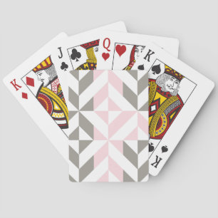 Pink and Silver Geometric ZigZag Playing Cards