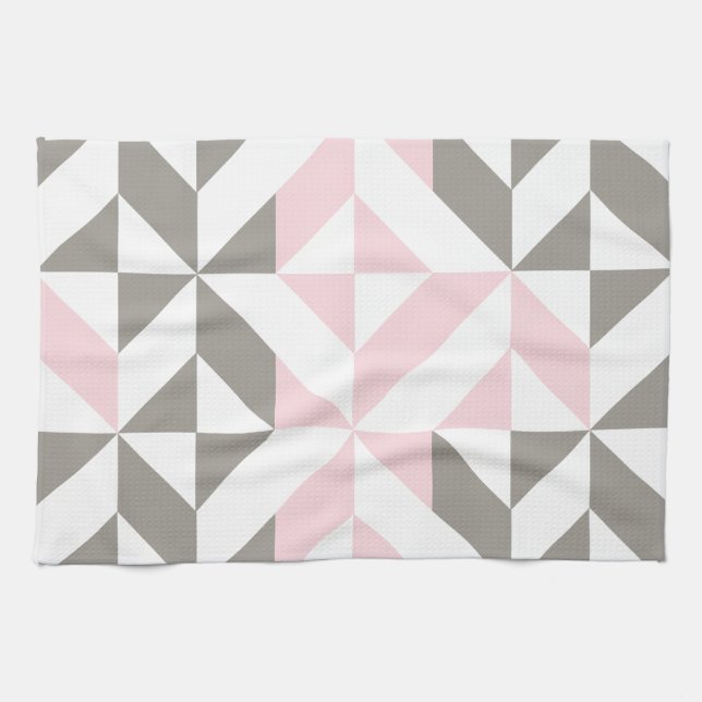 Pink and Silver Geometric ZigZag Tea Towel (Horizontal)