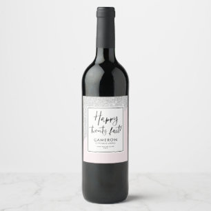Pink and Silver Glitter Custom 21st Birthday Party Wine Label