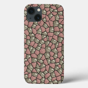 Pink and Silver Glitter Geometric Block Phone Case
