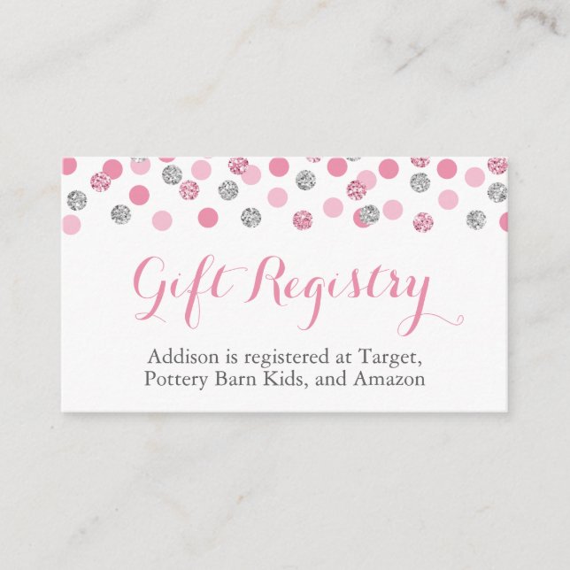 Pink and Silver Glitter Gift Registry Insert Cards (Front)
